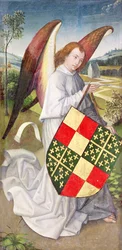 Ángel sosteniendo un escudo con los brazos heráldicos de de Chaugy y Montagu, 1460-66
